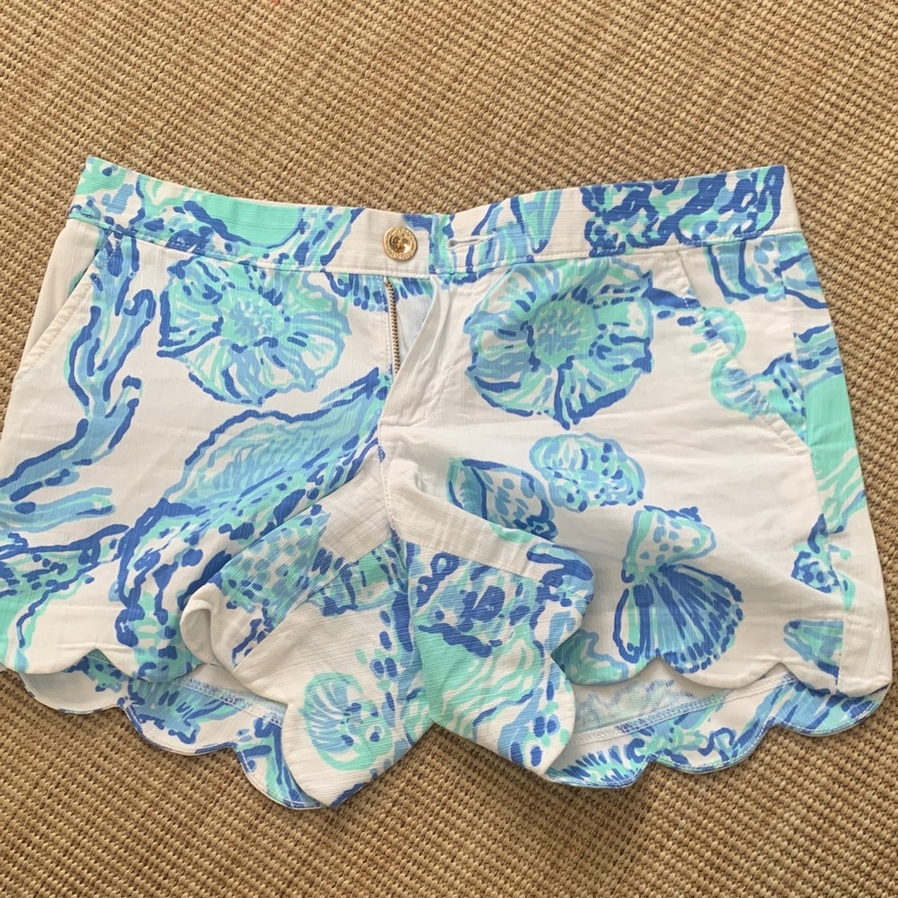 Lilly Pulitzer Blue and White Scalloped Shorts